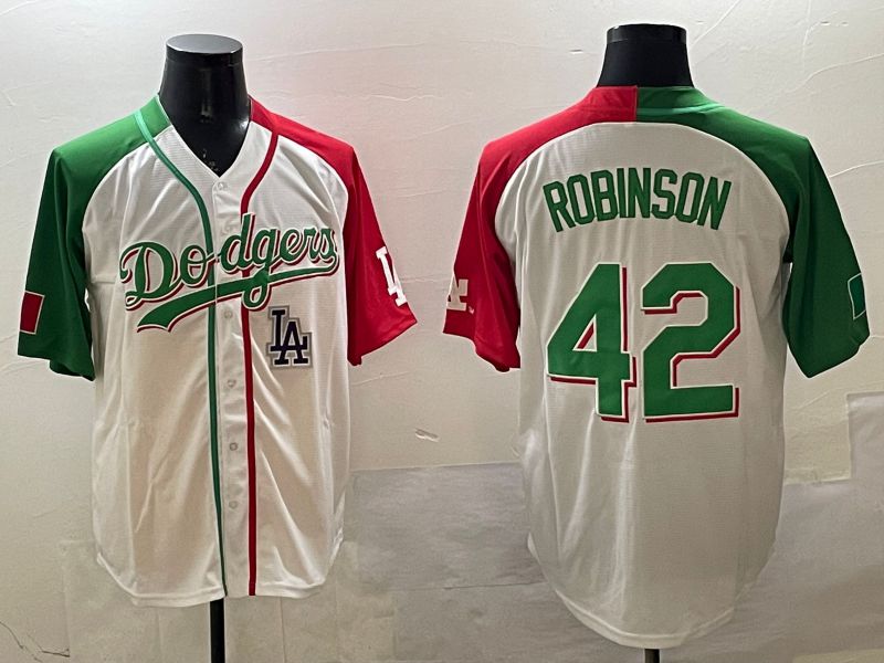 Men Los Angeles Dodgers #42 Robinson White Green Game 2025 Nike MLB Jersey style 9